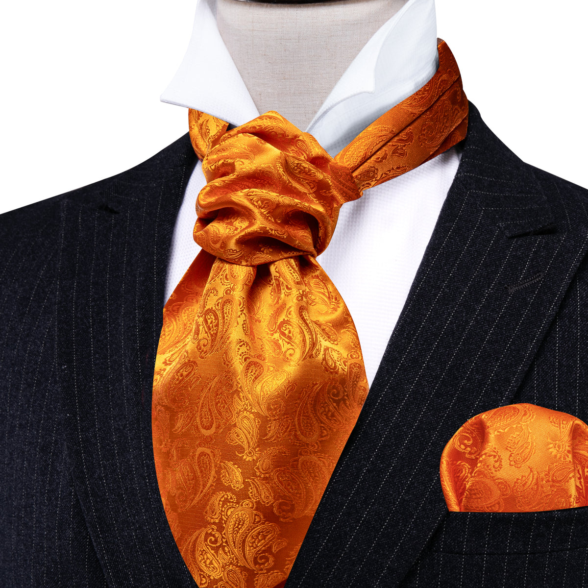 Orange Paisley Silk Ascot, Pocket Square and Cufflinks ascot - Sophisticated Gentlemen