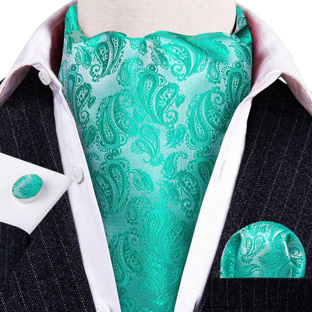 Teal Paisley Silk Ascot, Pocket Square and Cufflinks ascot - Sophisticated Gentlemen