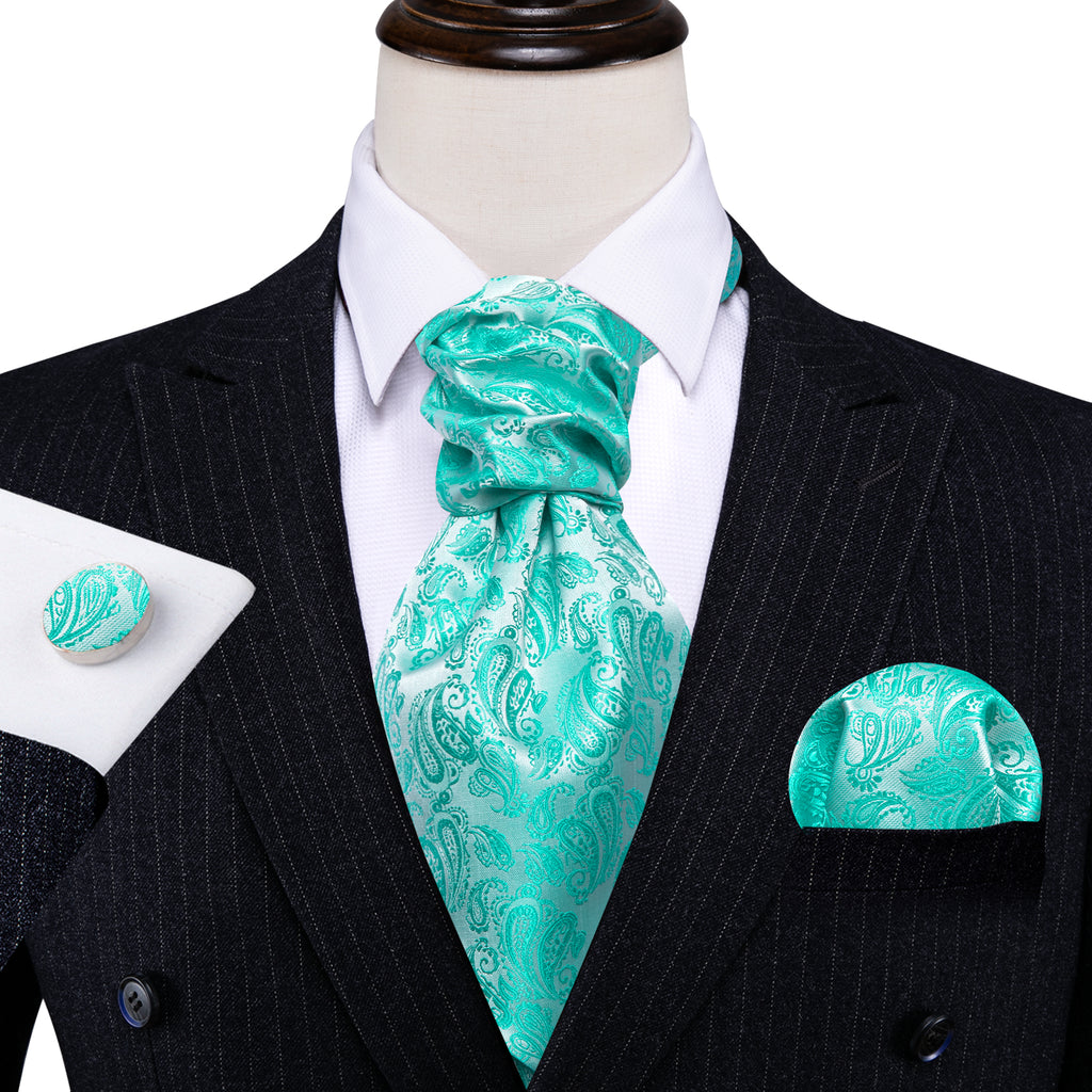 Teal Paisley Silk Ascot, Pocket Square and Cufflinks ascot - Sophisticated Gentlemen