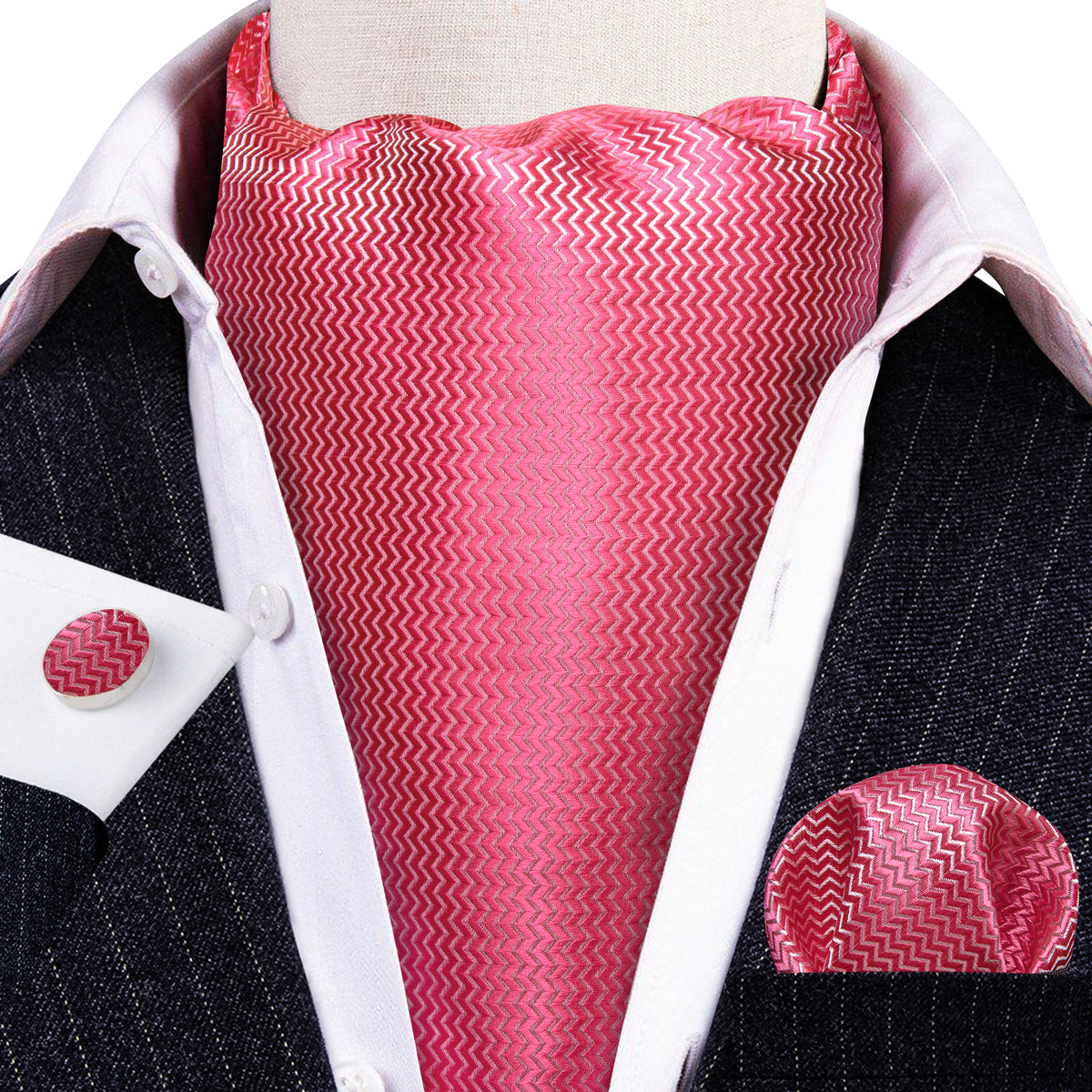 Pink Solid Silk Ascot, Pocket Square and Cufflinks ascot - Sophisticated Gentlemen