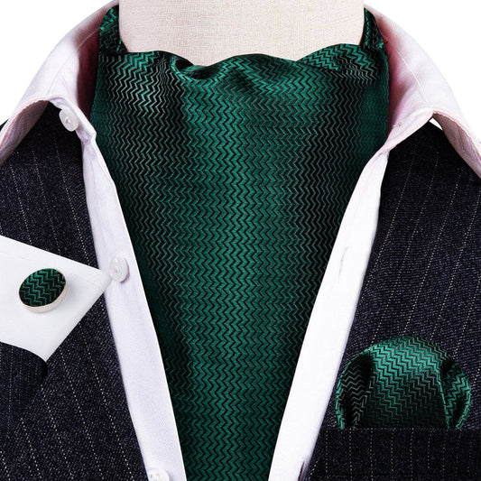 Green Solid Silk Ascot, Pocket Square and Cufflinks ascot    - Sophisticated Gentlemen
