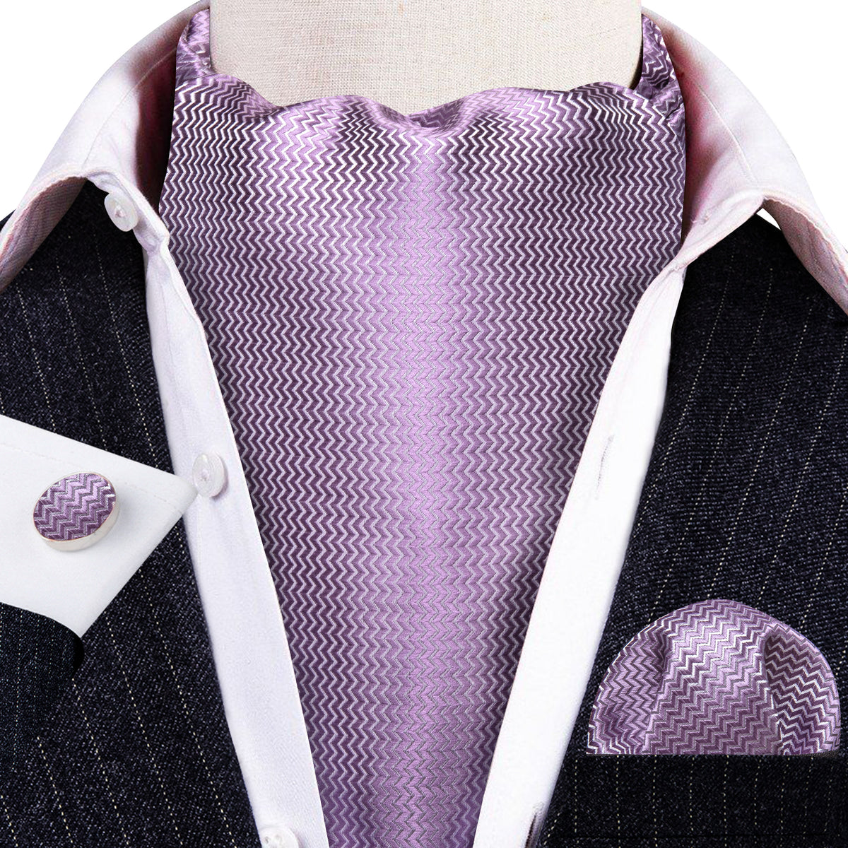 Mist Violet Solid Silk Ascot, Pocket Square and Cufflinks ascot - Sophisticated Gentlemen