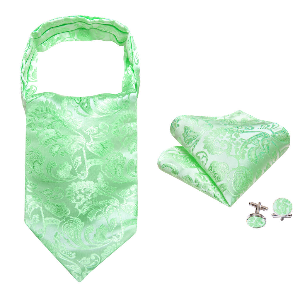 Green Paisley Silk Ascot, Pocket Square and Cufflinks ascot - Sophisticated Gentlemen