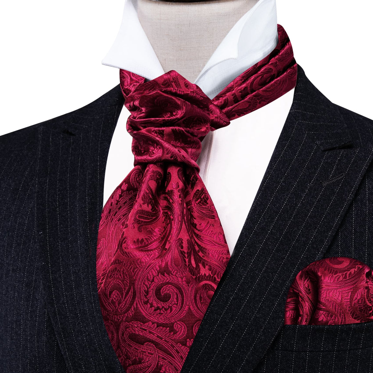 Red Paisley Silk Ascot, Pocket Square and Cufflinks ascot - Sophisticated Gentlemen