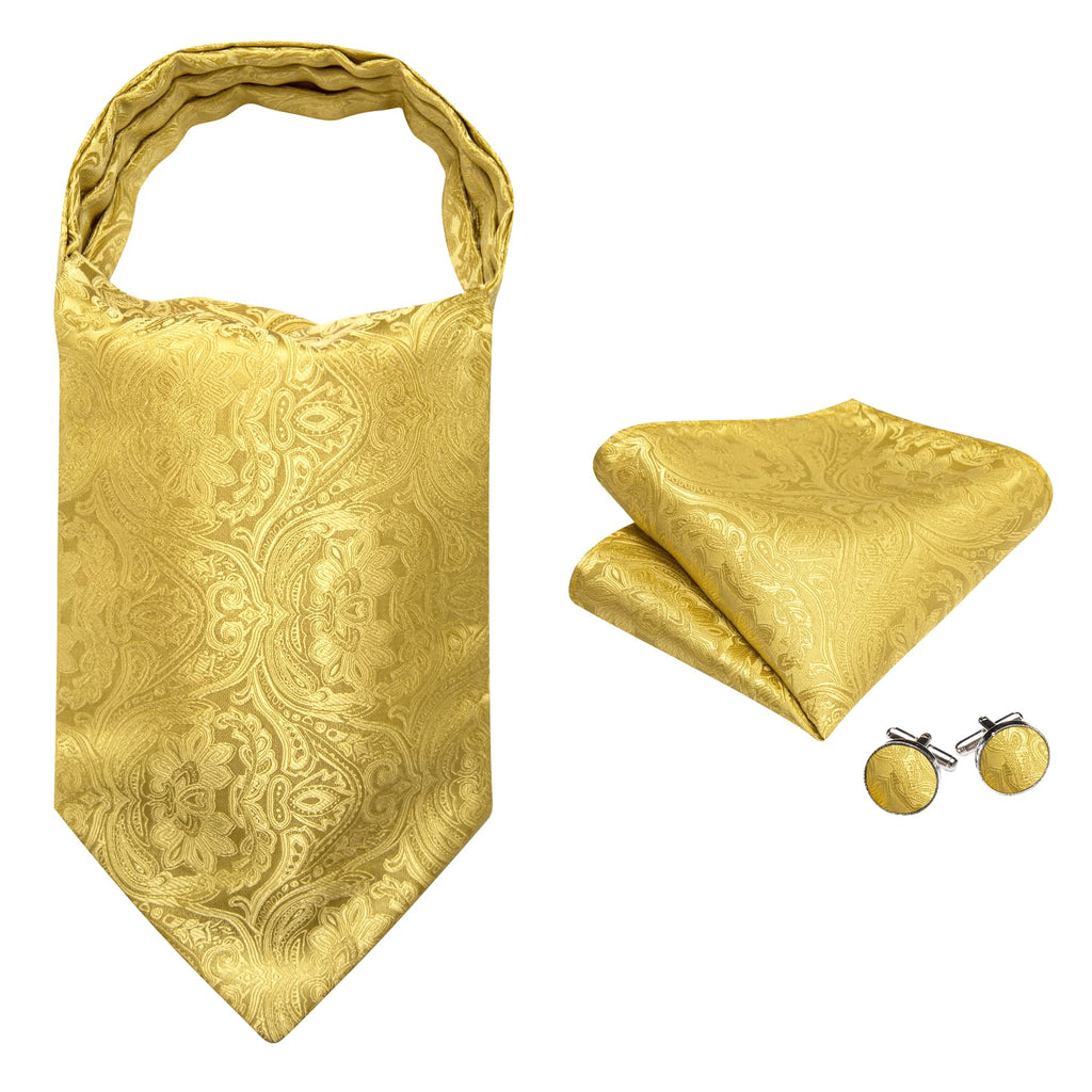 Yellow Paisley Silk Ascot, Pocket Square and Cufflinks ascot - Sophisticated Gentlemen