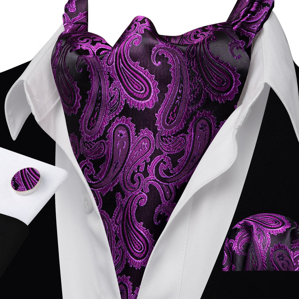 Purple Paisley Ascot, Pocket Square and Cufflinks ascot - Sophisticated Gentlemen