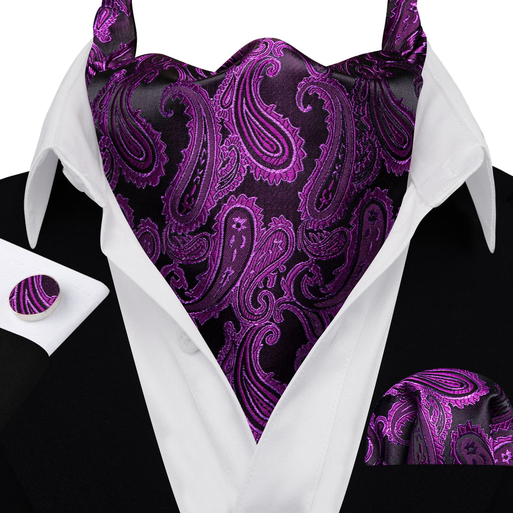 Purple Paisley Ascot, Pocket Square and Cufflinks ascot - Sophisticated Gentlemen