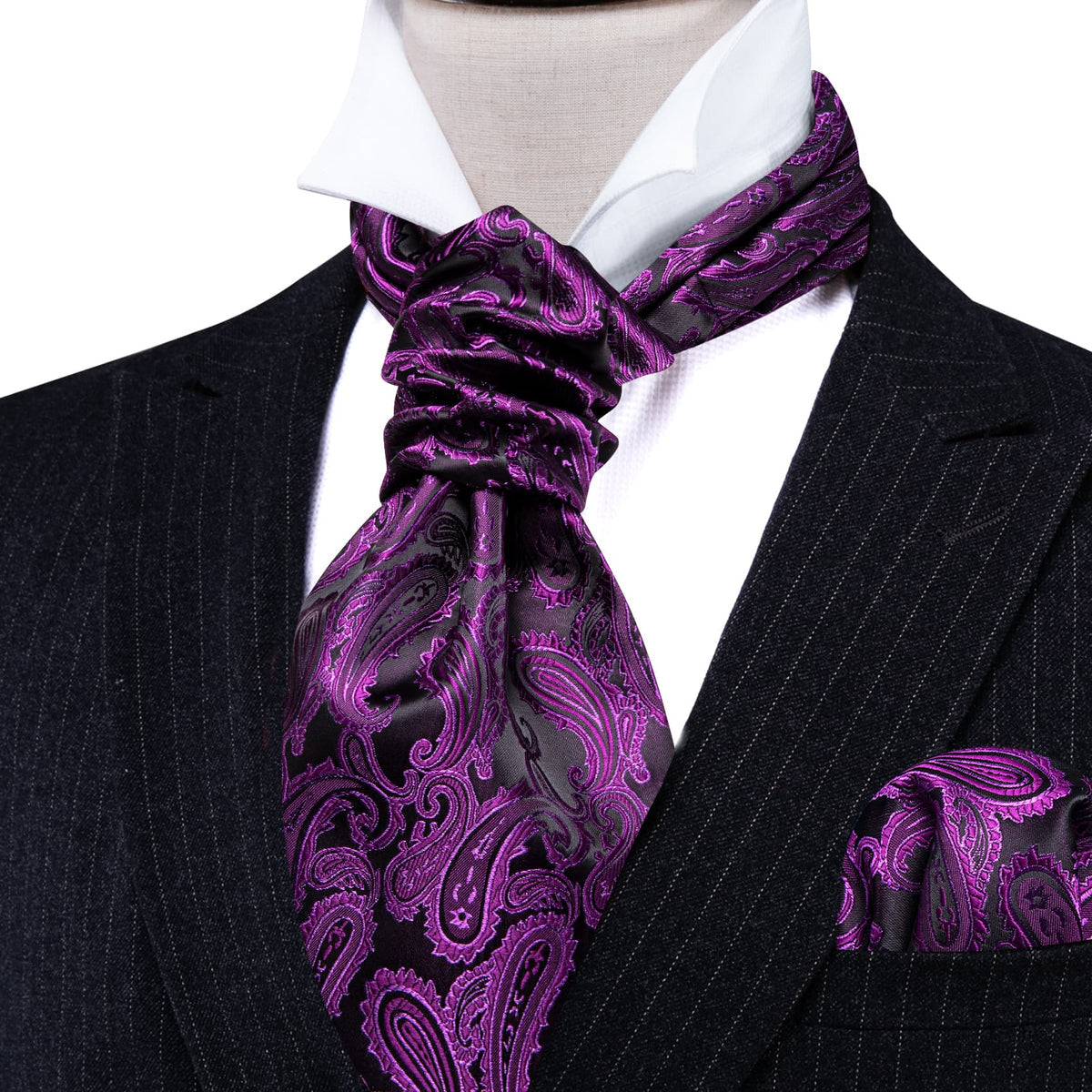 Purple Paisley Ascot, Pocket Square and Cufflinks ascot - Sophisticated Gentlemen