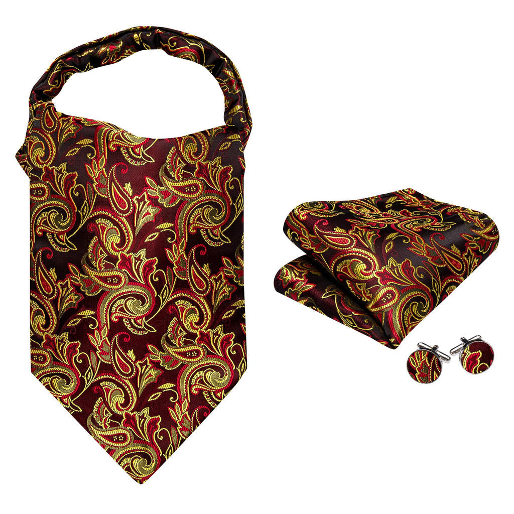 Red Yellow Jacquard Ascot, Pocket Square and Cufflinks ascot - Sophisticated Gentlemen