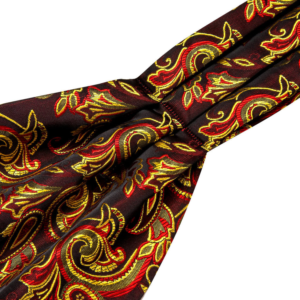 Red Yellow Jacquard Ascot, Pocket Square and Cufflinks ascot - Sophisticated Gentlemen