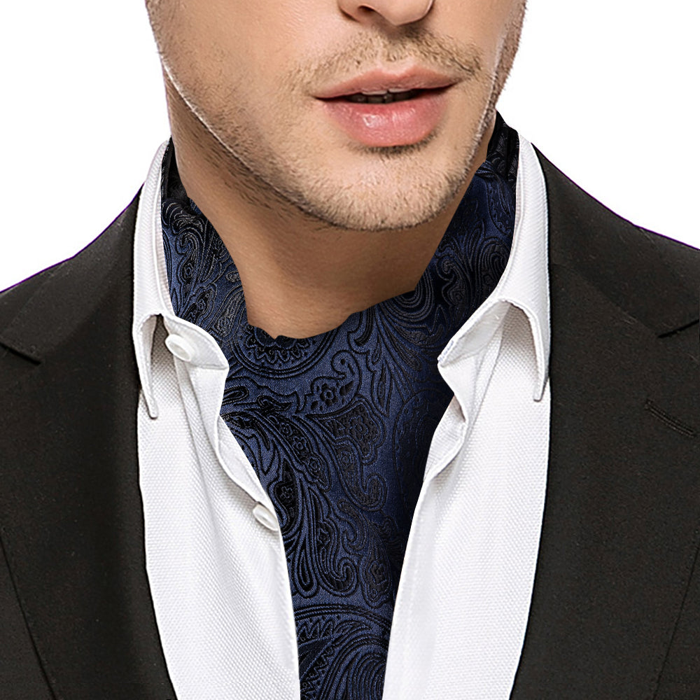 Black Floral Ascot, Pocket Square and Cufflinks ascot - Sophisticated Gentlemen
