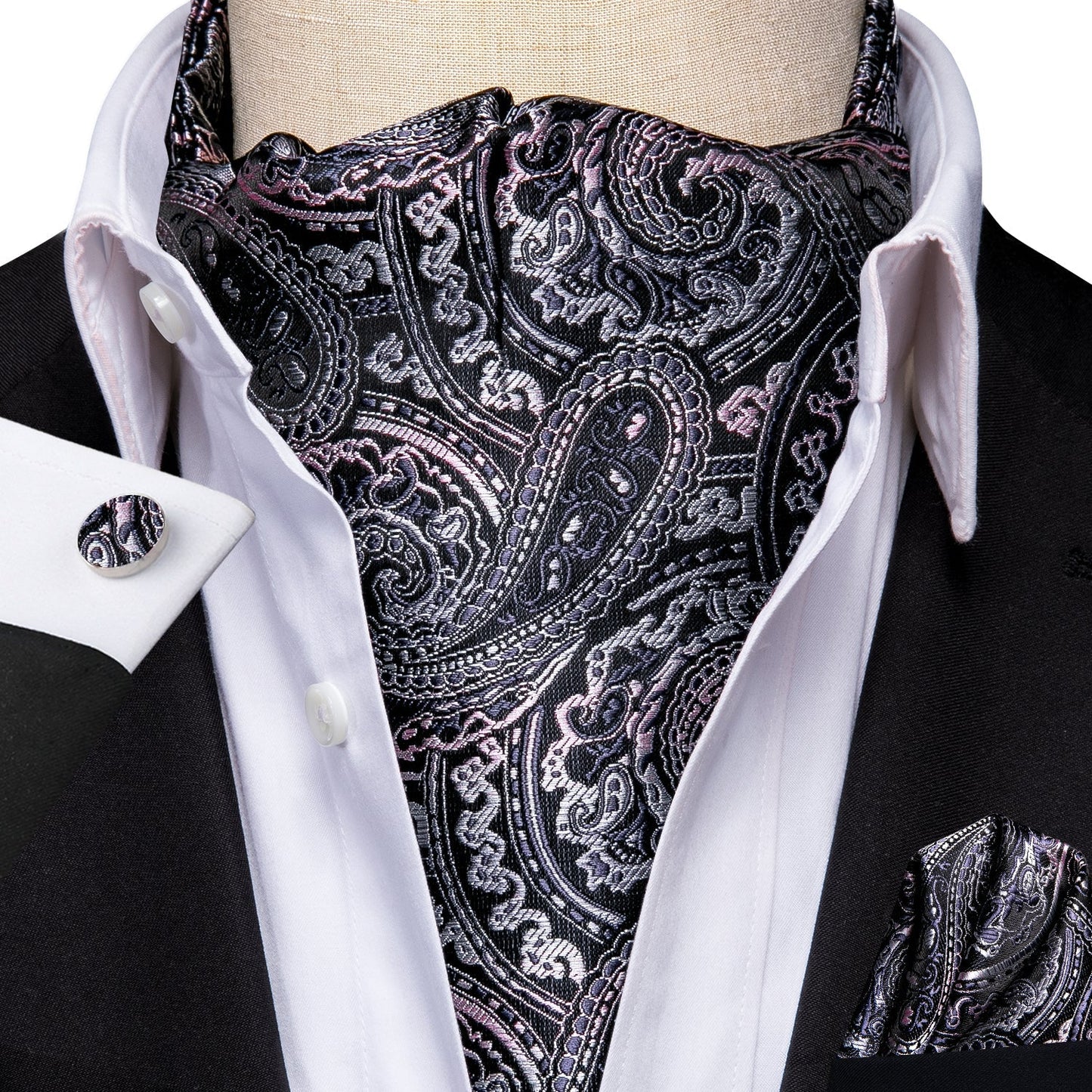 Gray and Pink Paisley 3-Piece Ascot Set Ascot - Sophisticated Gentlemen