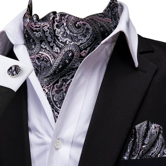 Gray and Pink Paisley 3-Piece Ascot Set Ascot    - Sophisticated Gentlemen