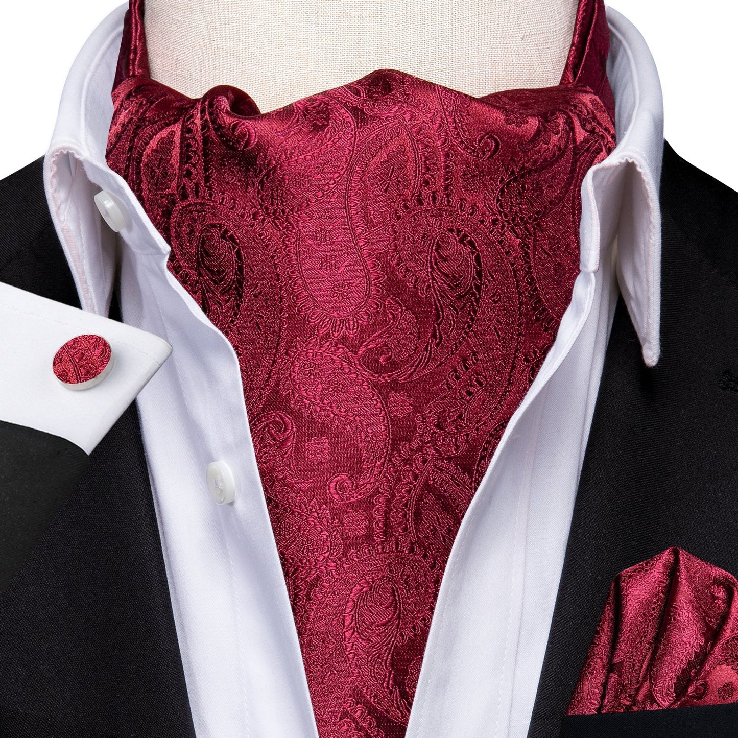Fire Red Paisley 3-Piece Ascot Set Ascot - Sophisticated Gentlemen