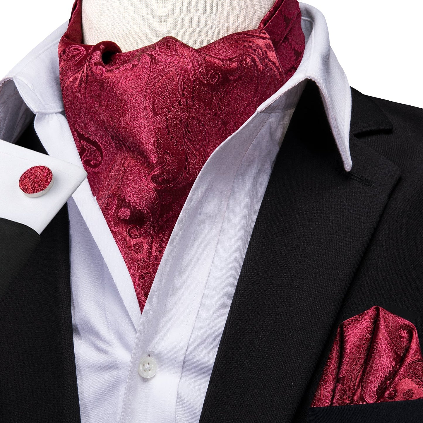 Fire Red Paisley 3-Piece Ascot Set Ascot - Sophisticated Gentlemen