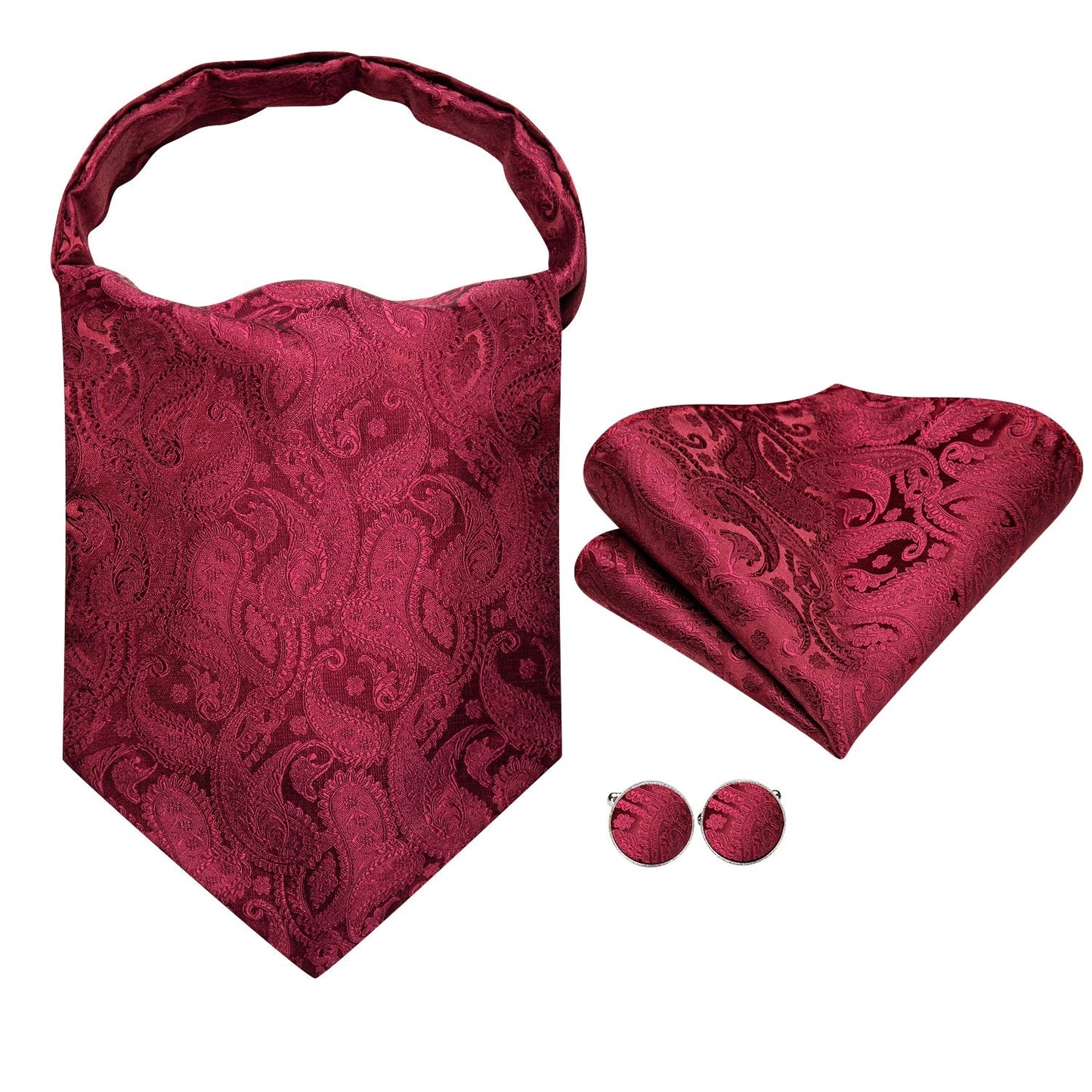 Fire Red Paisley 3-Piece Ascot Set Ascot - Sophisticated Gentlemen