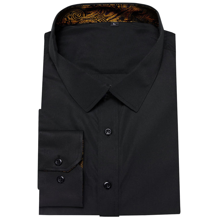 Black Solid Splicing Gold Paisley Silk Dress Shirt shirt - Sophisticated Gentlemen