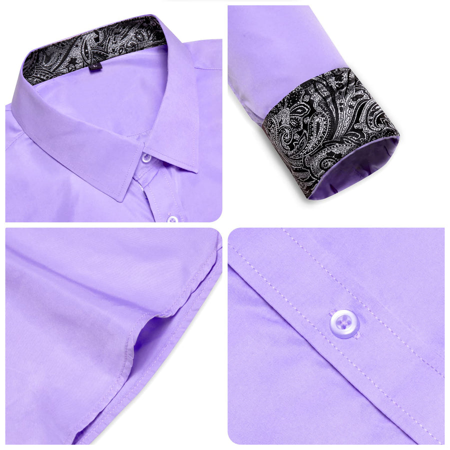 Lavender Purple Solid Splicing Silk Dress Shirt shirt - Sophisticated Gentlemen