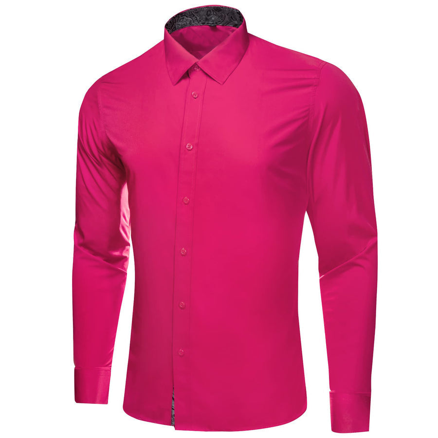 Hot Pink Solid Splicing Paisley Silk Dress Shirt shirt - Sophisticated Gentlemen