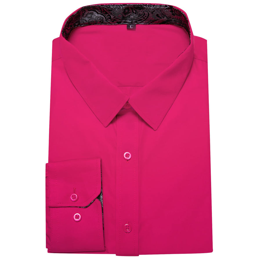 Hot Pink Solid Splicing Paisley Silk Dress Shirt shirt - Sophisticated Gentlemen