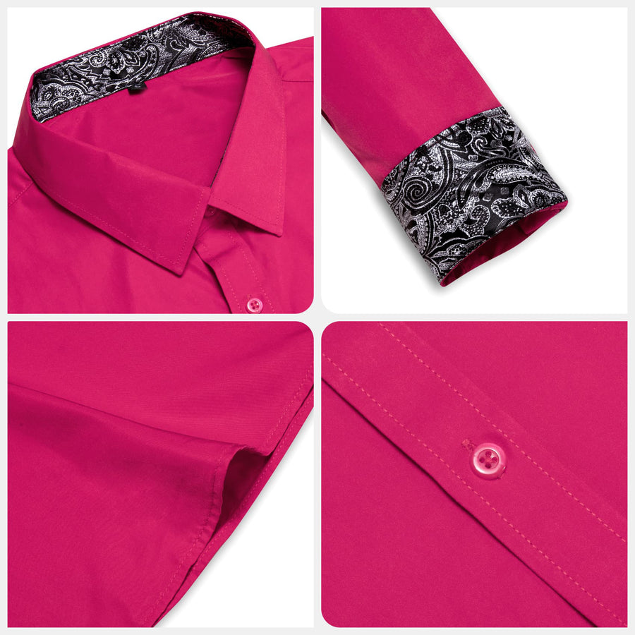 Hot Pink Solid Splicing Paisley Silk Dress Shirt shirt - Sophisticated Gentlemen