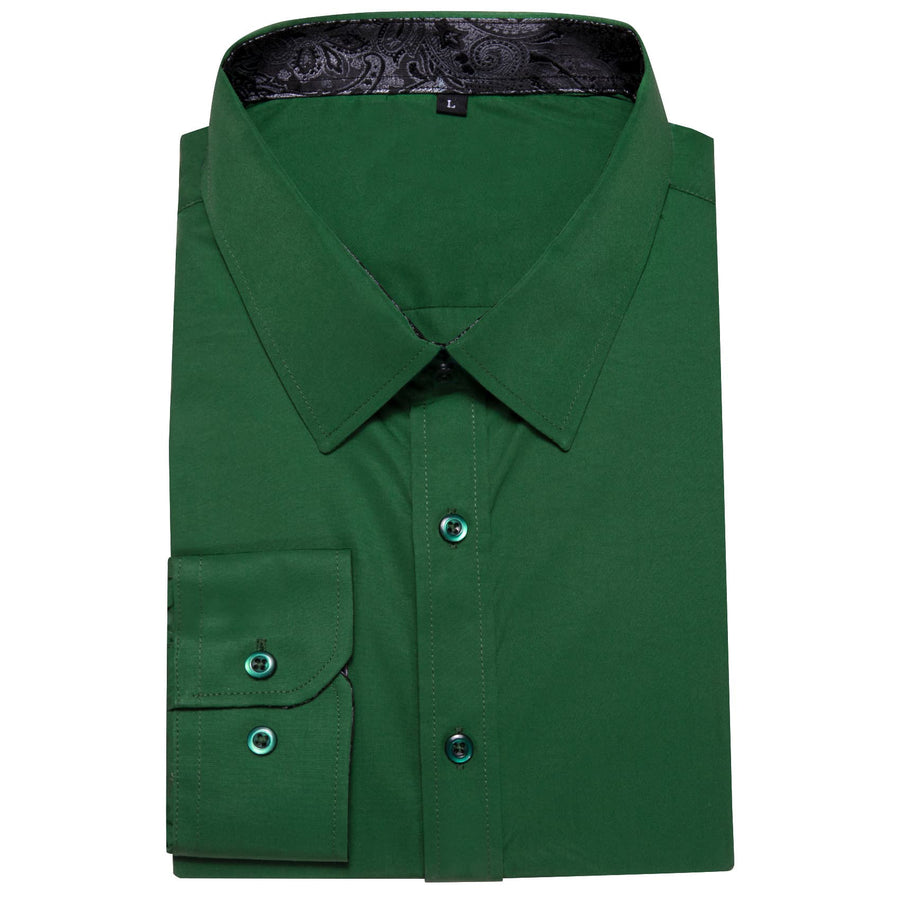 Green Solid Splicing Paisley Silk Dress Shirt shirt - Sophisticated Gentlemen