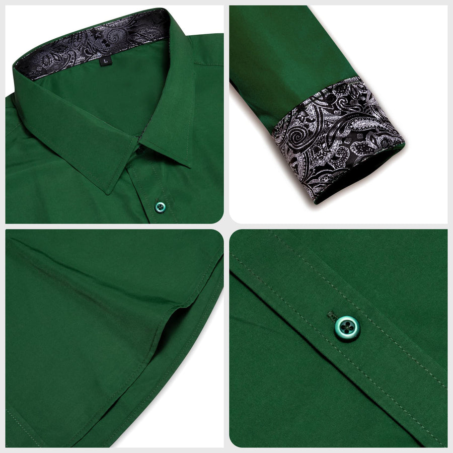Green Solid Splicing Paisley Silk Dress Shirt shirt - Sophisticated Gentlemen