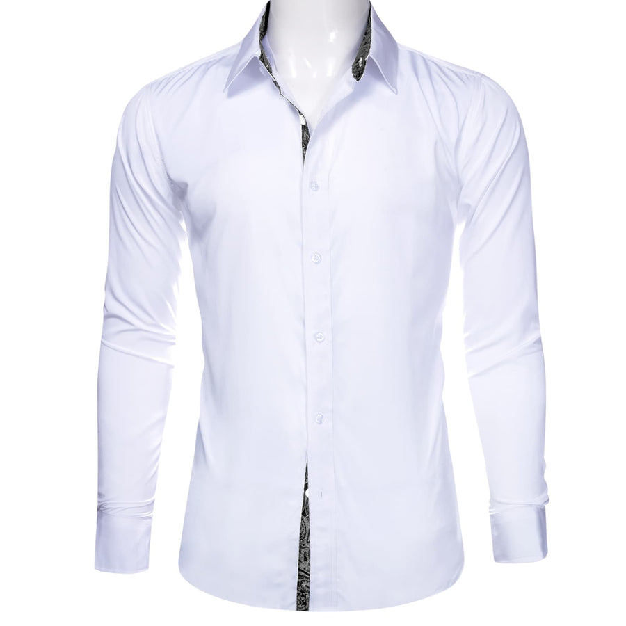 White Solid Splicing Black Paisley Dress Shirt shirt - Sophisticated Gentlemen