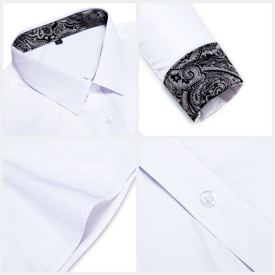 White Solid Splicing Black Paisley Dress Shirt shirt - Sophisticated Gentlemen