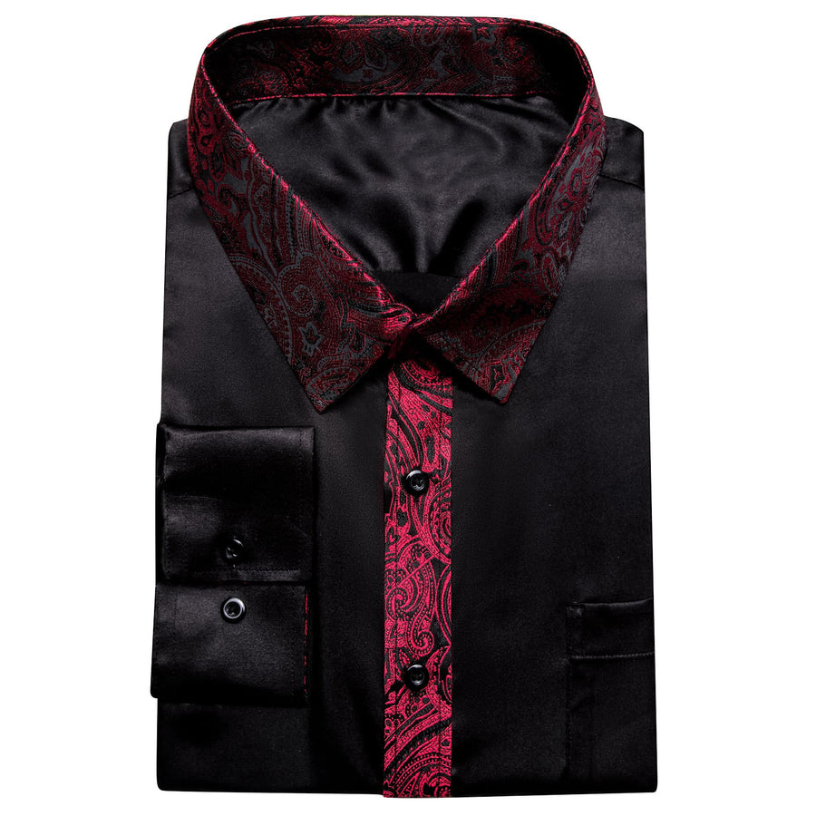 Black Solid Splicing Burgundy Paisley Dress Shirt shirt - Sophisticated Gentlemen