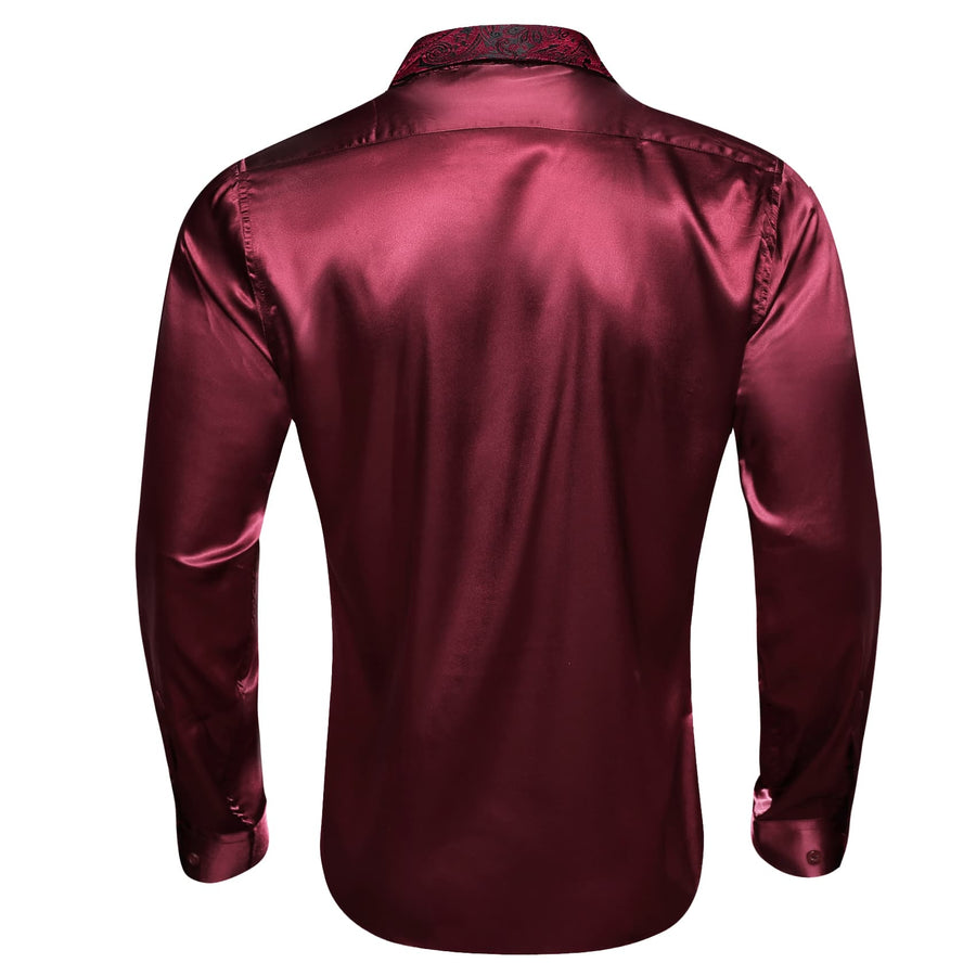 Burgundy Solid Splicing Paisley Dress Shirt shirt - Sophisticated Gentlemen