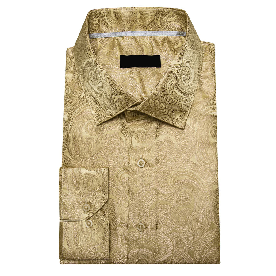 Yellow Sand Paisley Silk Dress Shirt shirt - Sophisticated Gentlemen