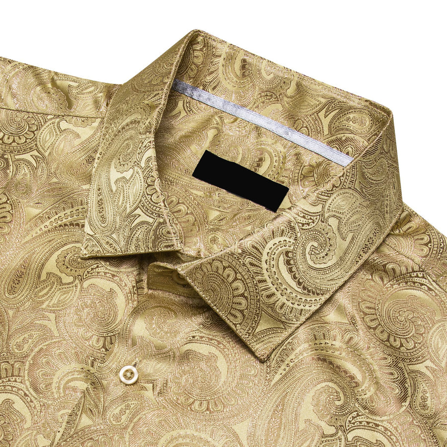 Yellow Sand Paisley Silk Dress Shirt shirt - Sophisticated Gentlemen