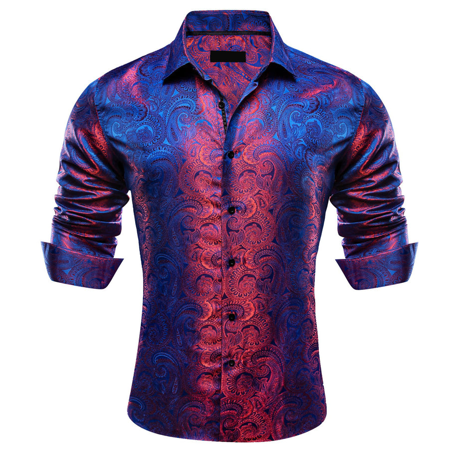 Blue Red Paisley Silk Dress Shirt shirt - Sophisticated Gentlemen