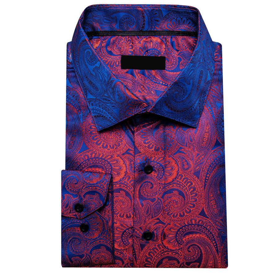 Blue Red Paisley Silk Dress Shirt shirt - Sophisticated Gentlemen