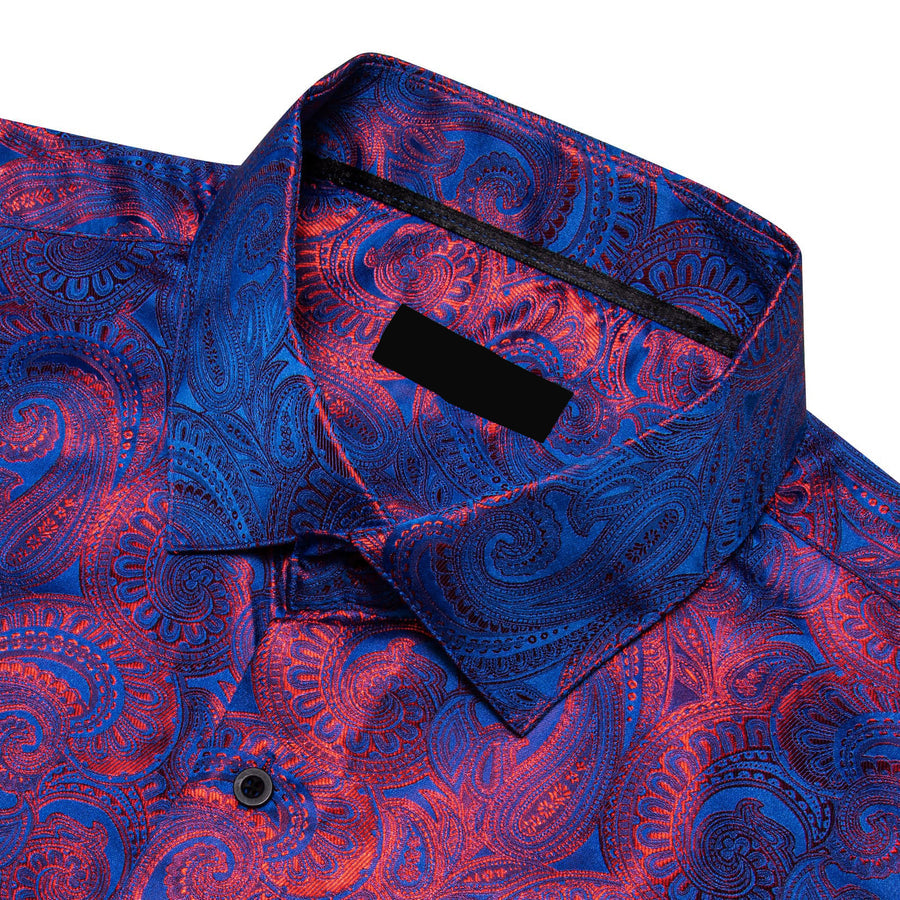 Blue Red Paisley Silk Dress Shirt shirt - Sophisticated Gentlemen
