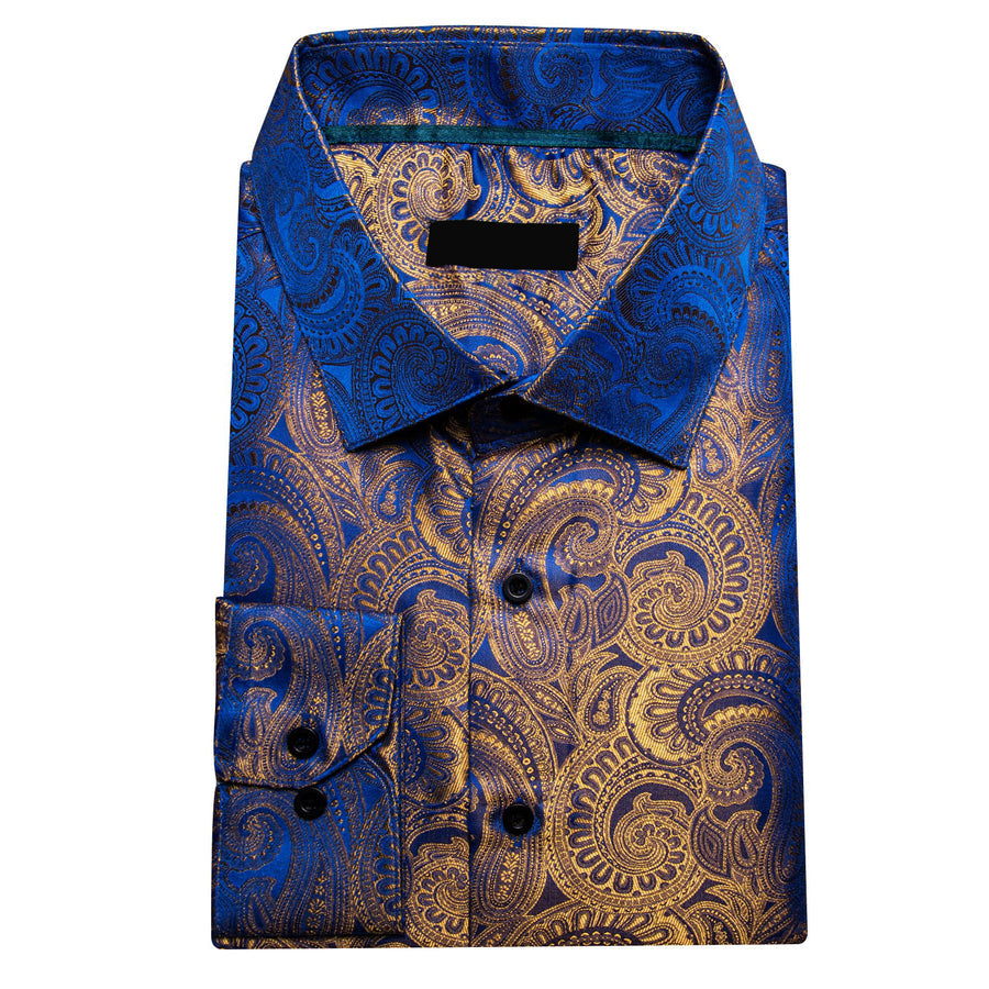 Blue Yellow Paisley Silk Dress Shirt shirt - Sophisticated Gentlemen