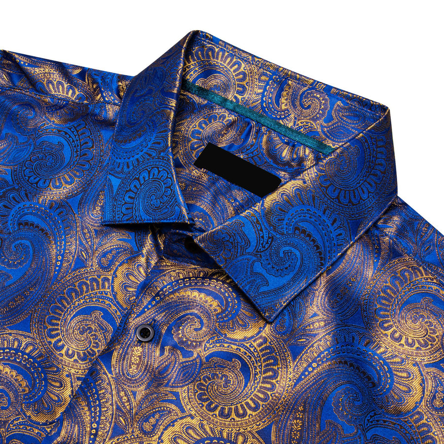 Blue Yellow Paisley Silk Dress Shirt shirt - Sophisticated Gentlemen