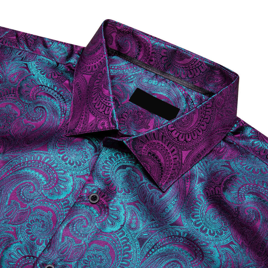 Purple Teal Paisley Silk Men's Dress Shirt shirt - Sophisticated Gentlemen