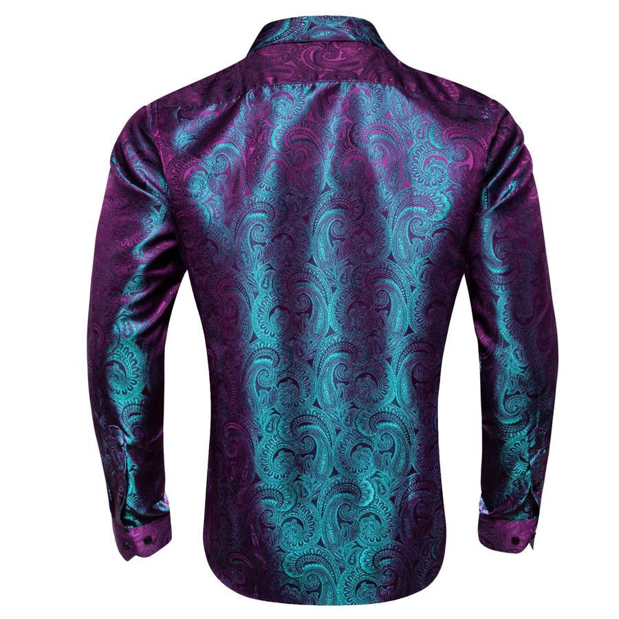 Purple Teal Paisley Silk Men's Dress Shirt shirt - Sophisticated Gentlemen