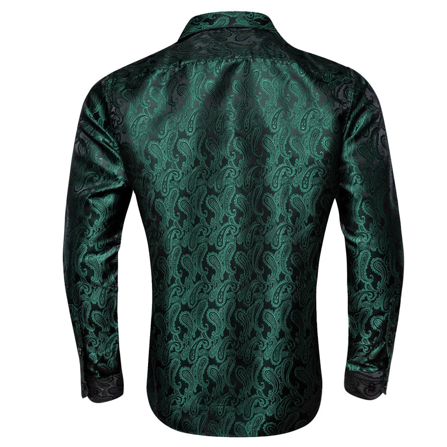 Sapphire Pine Green Paisley Silk Dress Shirt shirt - Sophisticated Gentlemen