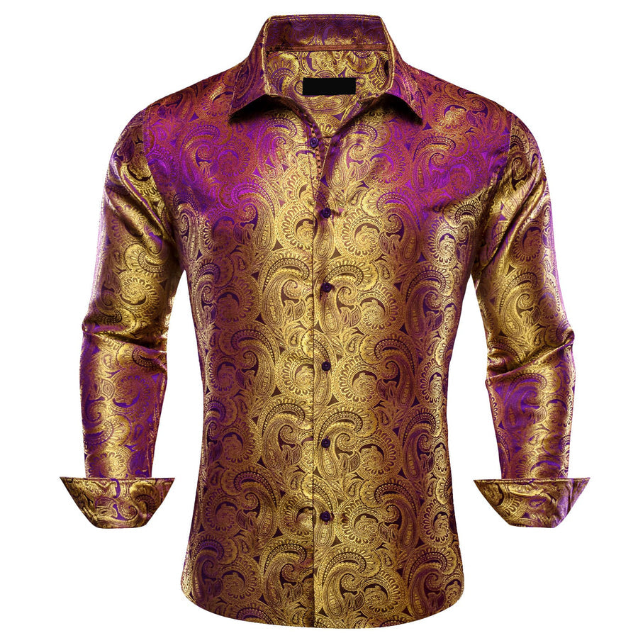 Tortilla Brown Paisley Silk Dress Shirt shirt S - Sophisticated Gentlemen
