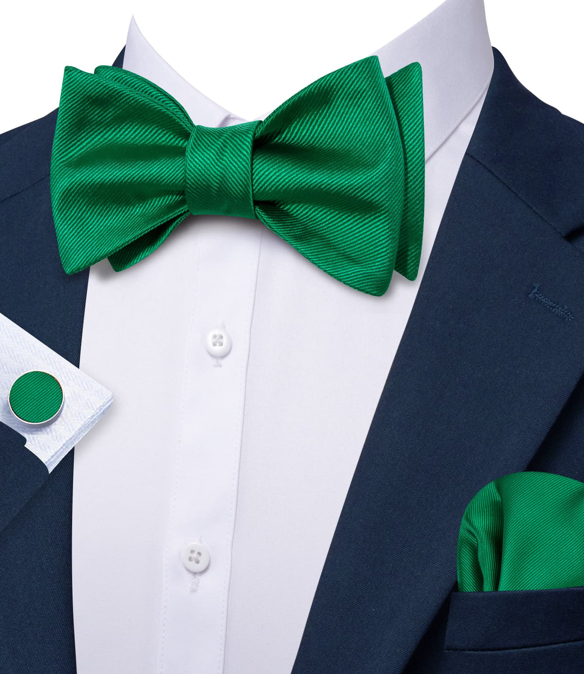 Green Striped Bow Tie Set bow ties - Sophisticated Gentlemen
