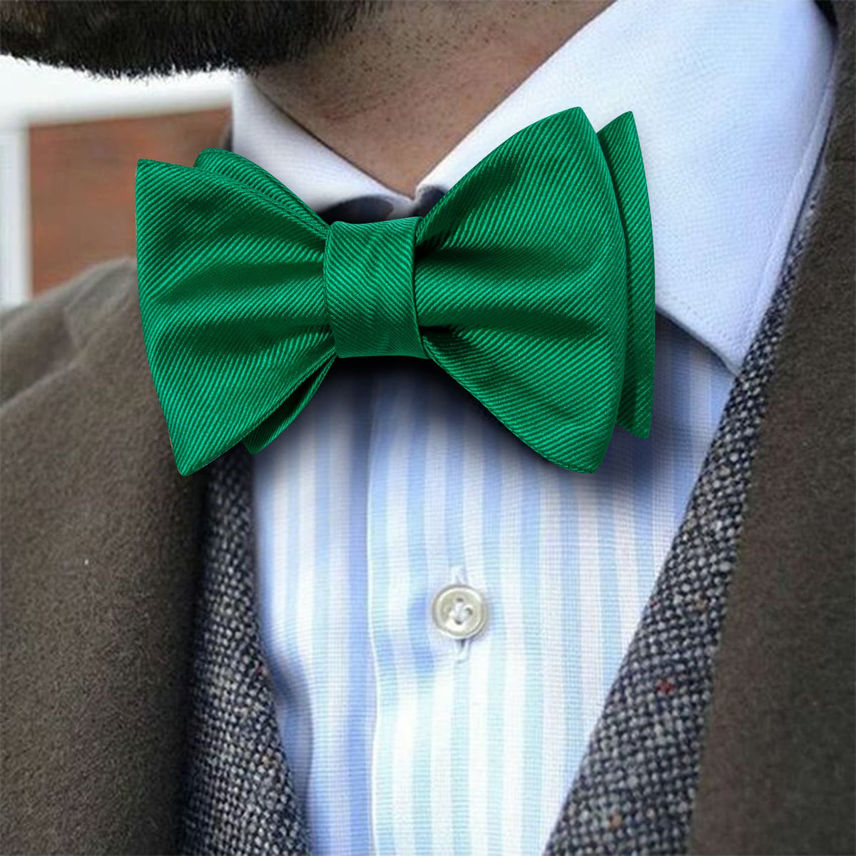 Green Striped Bow Tie Set bow ties - Sophisticated Gentlemen