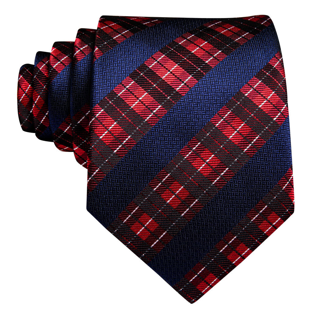 Dark Blue Red White Checkered Tie, Pocket Square and Cufflinks Set tie sets - Sophisticated Gentlemen