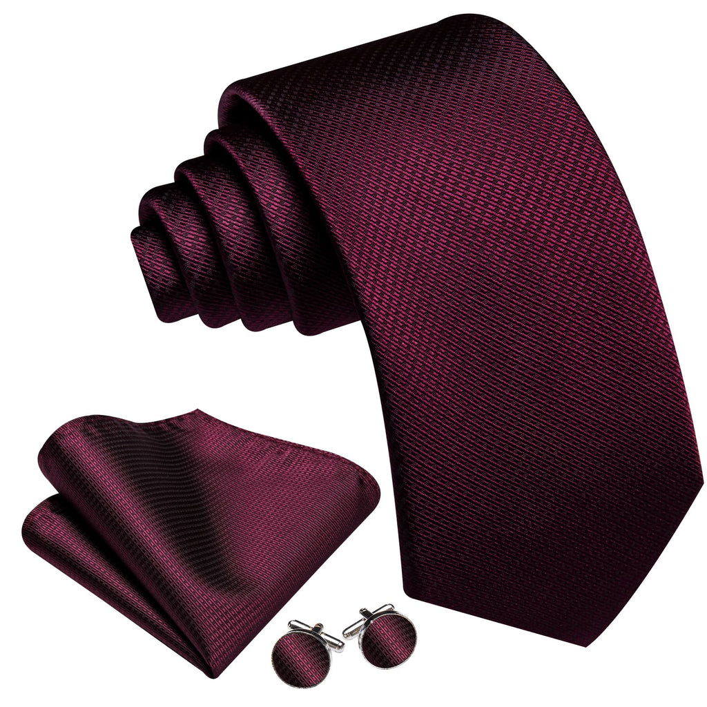 Dark Red Geometric Jacquard Tie, Pocket Square, and Cufflinks Set tie sets - Sophisticated Gentlemen