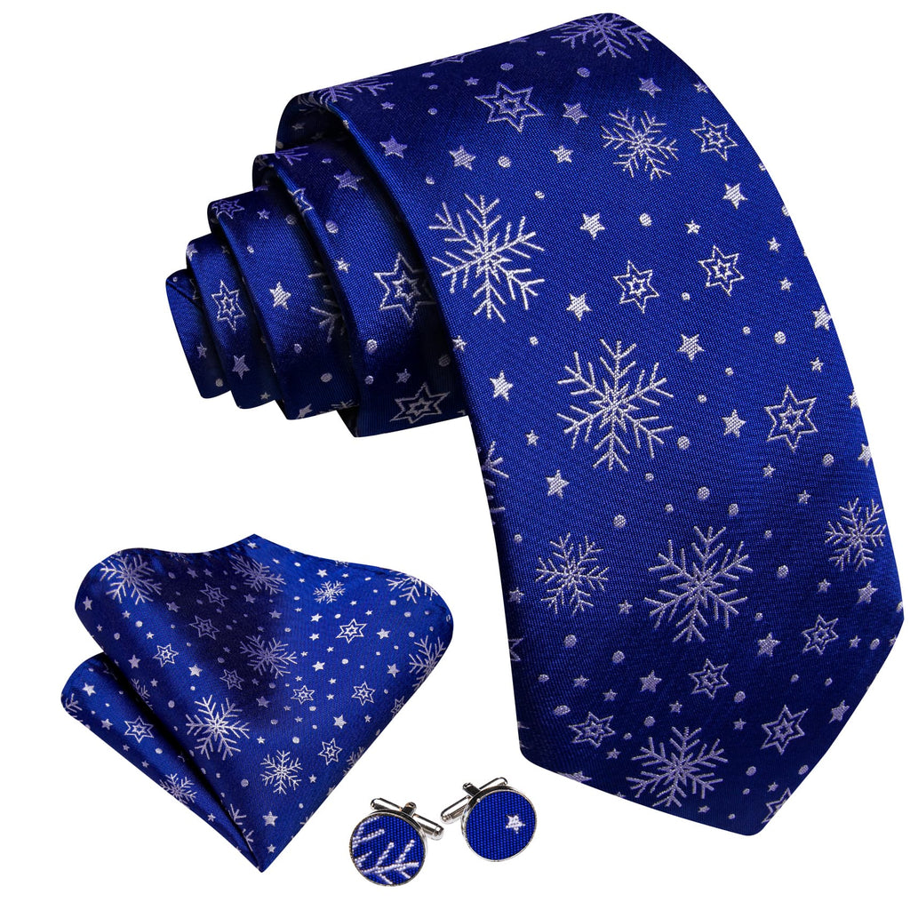 Blue White Snowflake Tie, Pocket Square and Cufflinks Set tie sets - Sophisticated Gentlemen