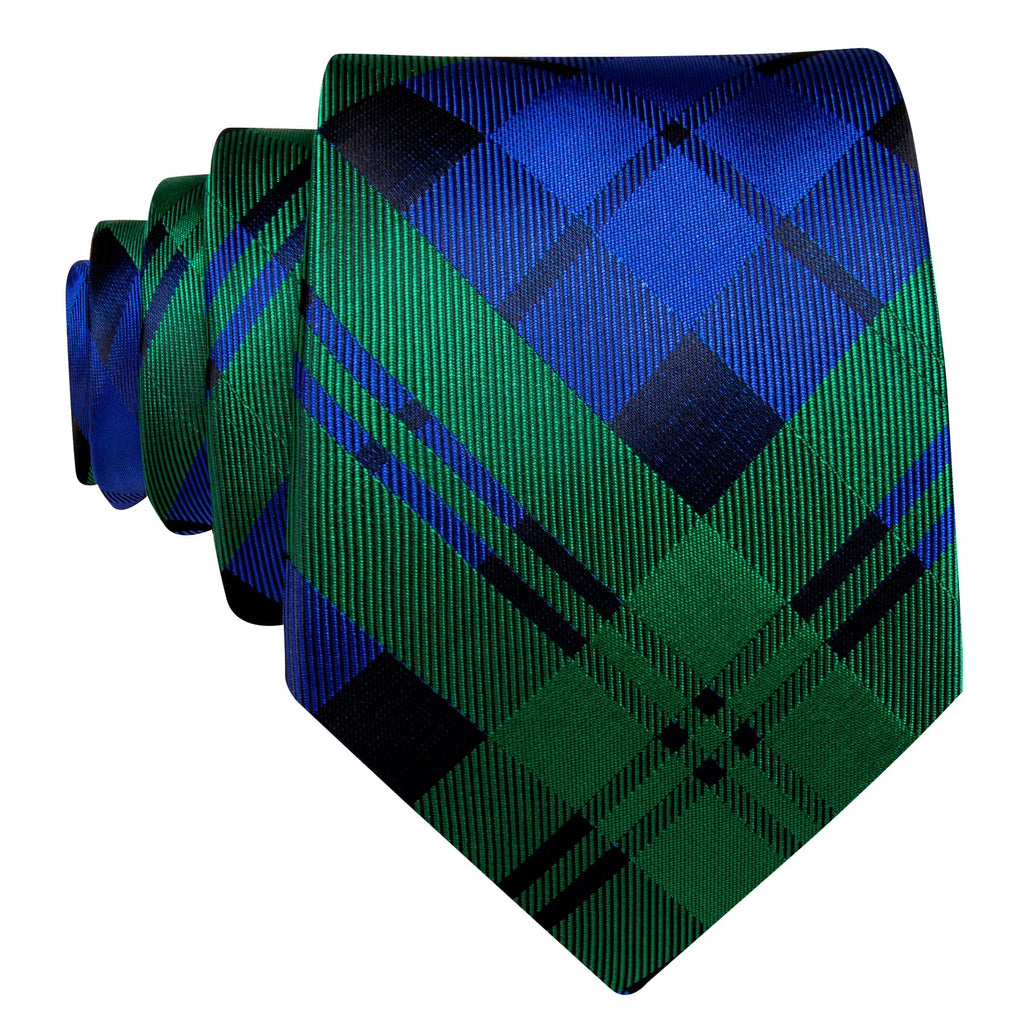 Green Blue Checkered Tie, Pocket Square and Cufflinks Set tie sets - Sophisticated Gentlemen