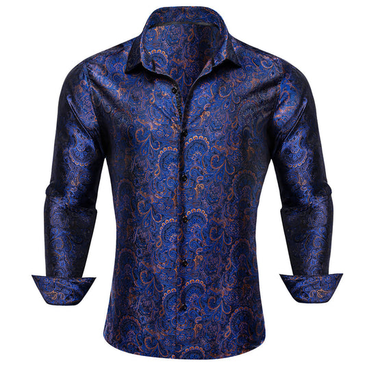 Blue Paisley Silk Dress Shirt shirt S   - Sophisticated Gentlemen