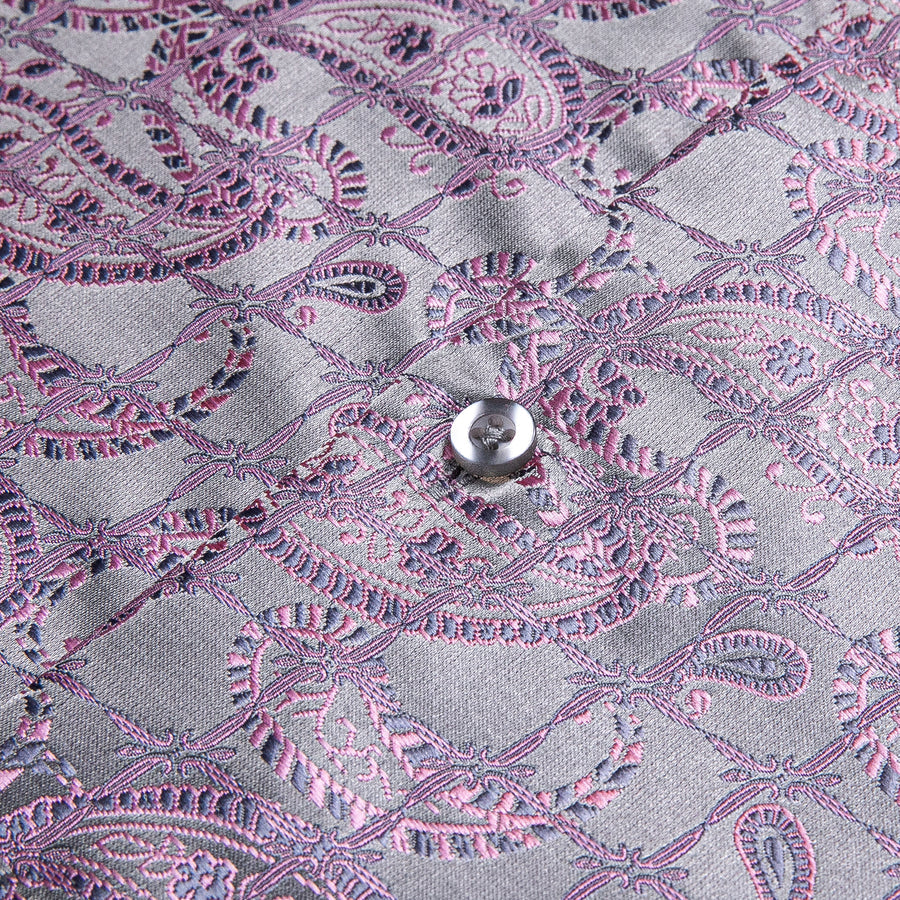 Silver Pink Paisley Silk Dress Shirt shirt - Sophisticated Gentlemen